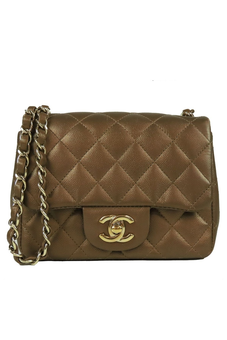 Chanel Single Flap Chain Gold Caviar Leather Mini Quilted Shoulder Bag